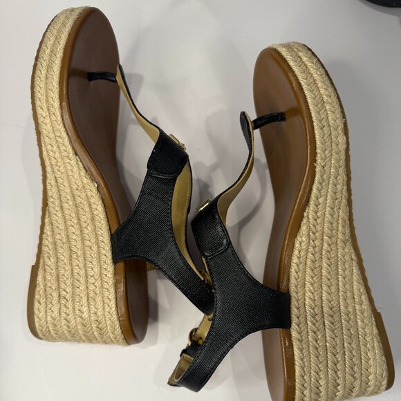 Michael Kors Laney Saffiano Leather Espadrille Wedge Sandal, Black Size 7M - Picture 9 of 9